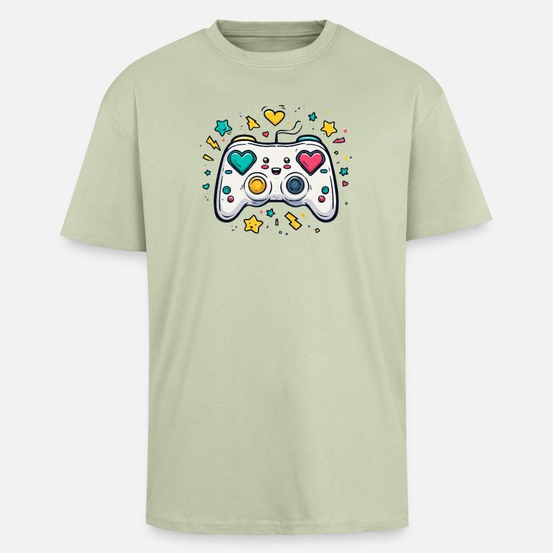 Conception de jeu Heart Controller Neon - T-shirt unisexe oversize épais - vert sauge léger 