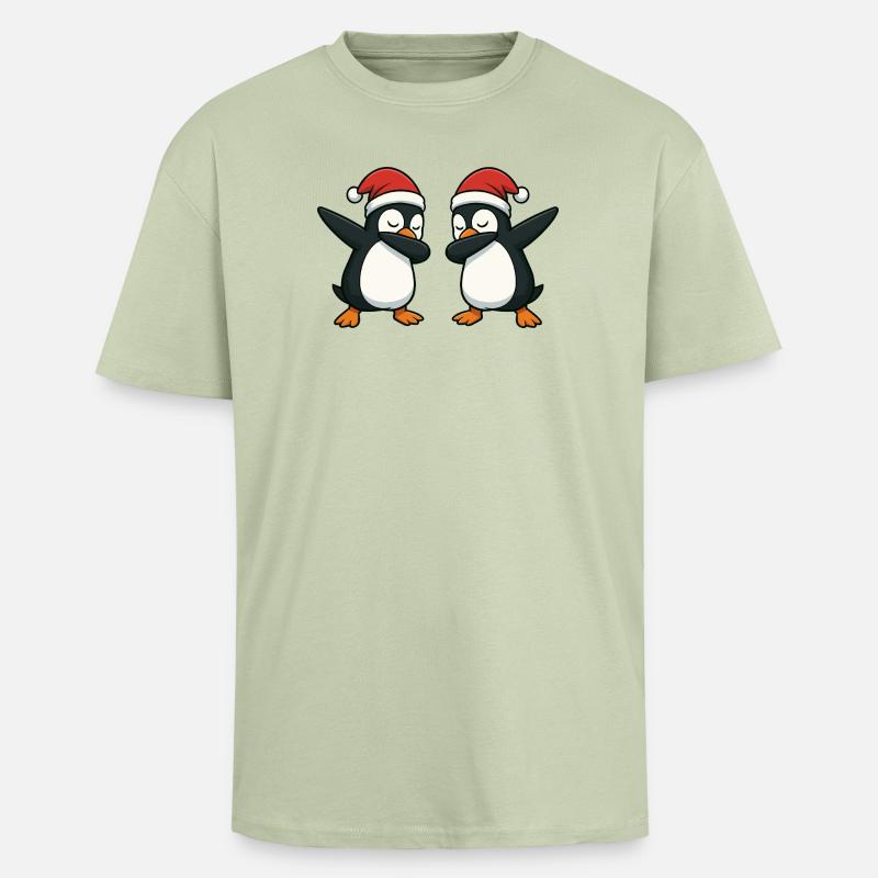 Zwei Pinguine dabben im Weihnachtslook - Oversized Heavyweight Unisex T-Shirt - Leichtes Salbeigrün 
