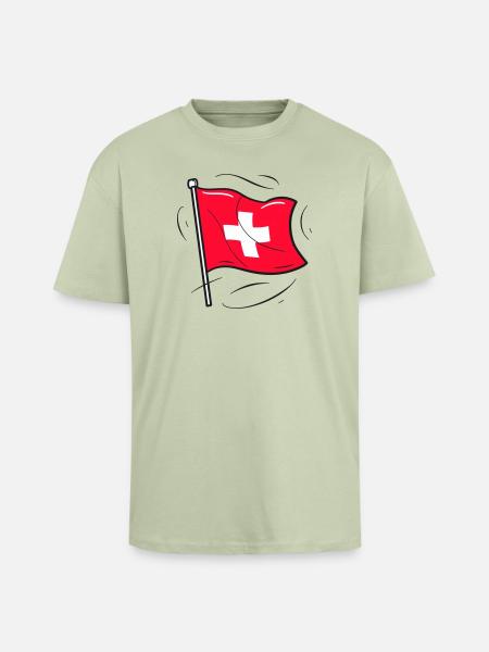 Schweizer Flagge Patriot Design - Oversized Heavyweight Unisex T-Shirt - Leichtes Salbeigrün 