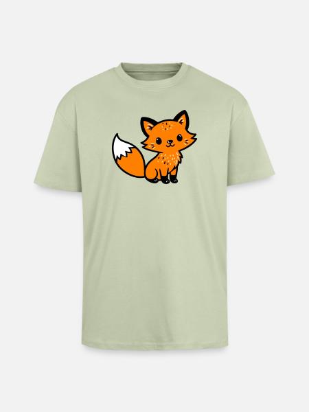 Fuchs Niedlich Comic - Oversized Heavyweight Unisex T-Shirt - Leichtes Salbeigrün