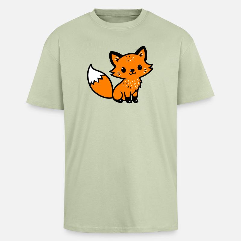Fox Cute Comic - T-shirt unisexe oversize épais - vert sauge léger 