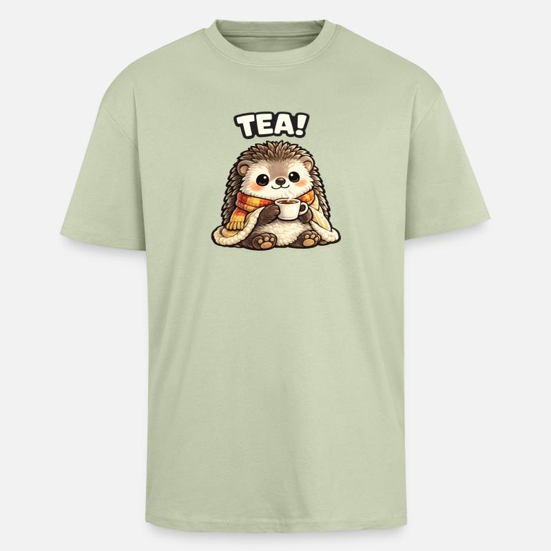 H Hérisson Tee Time Douillet - T-shirt unisexe oversize épais - vert sauge léger 