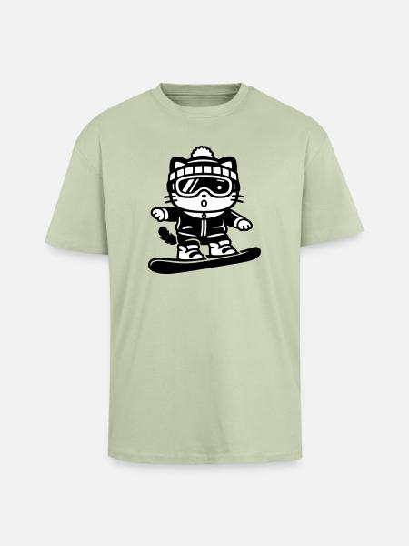 Snowboard Cat - Oversized Heavyweight Unisex T-Shirt - Leichtes Salbeigrün