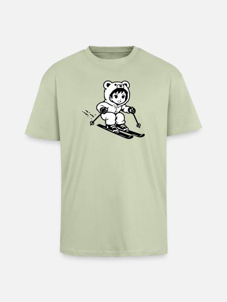 Ski Bears in Anime Style - Unisex Oversized Heavyweight T-shirt - soft salvia