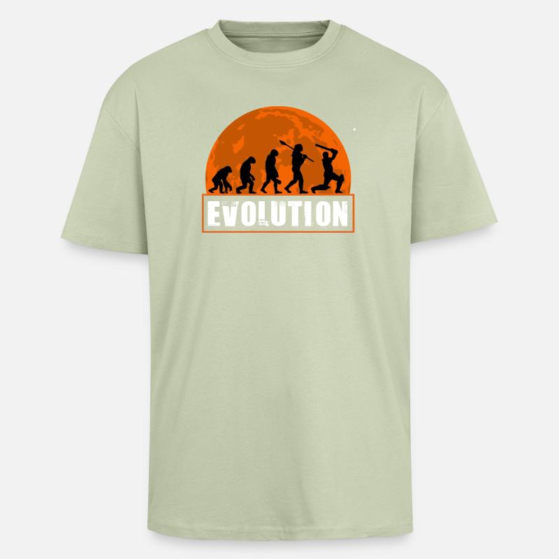 Evolution of Cricket Player Batsman Silhouette - Unisex Oversized Heavyweight T-shirt - soft salvia