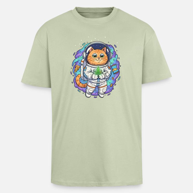 Chat Épaveuse de l’Espace - T-shirt unisexe oversize épais - vert sauge léger 