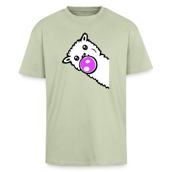 Lama Bubbles Side Side Côté Cool Mignon - T-shirt unisexe oversize épais - vert sauge léger  - Devant - Alina (178cm) & Michal (187cm)
