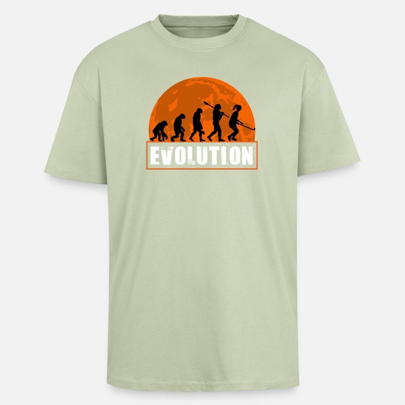 Field Hockey Evolution Silhouette Sunset - Unisex Oversized Heavyweight T-shirt - soft salvia