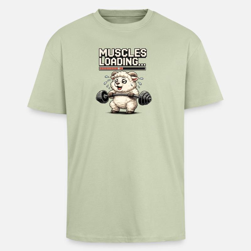 Muscle-loading lamb during strength training - Unisex Oversized Heavyweight T-shirt - soft salvia 