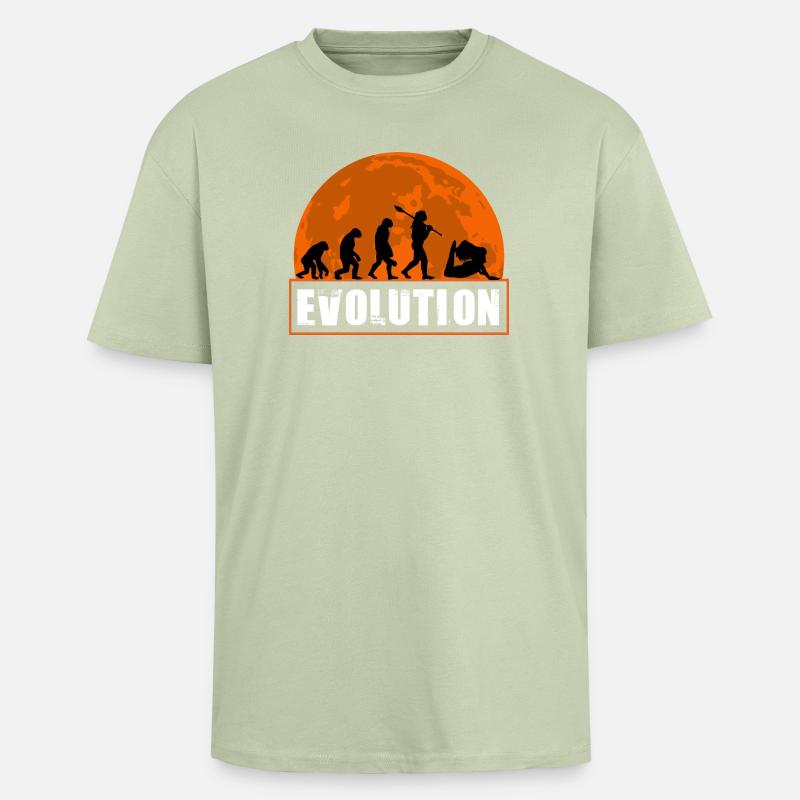 Yoga Evolution Silhouette Sunset Retro - T-shirt unisexe oversize épais - vert sauge léger 