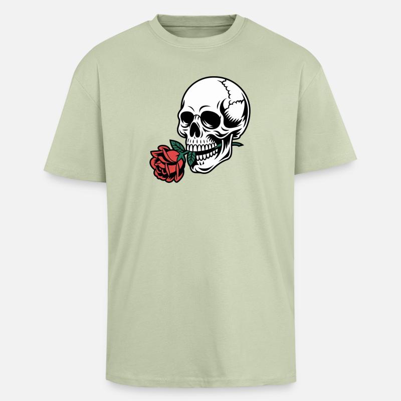 Rockabilly Skull – Rose Statement Gothic Love - Unisex Oversized Heavyweight T-shirt - soft salvia 