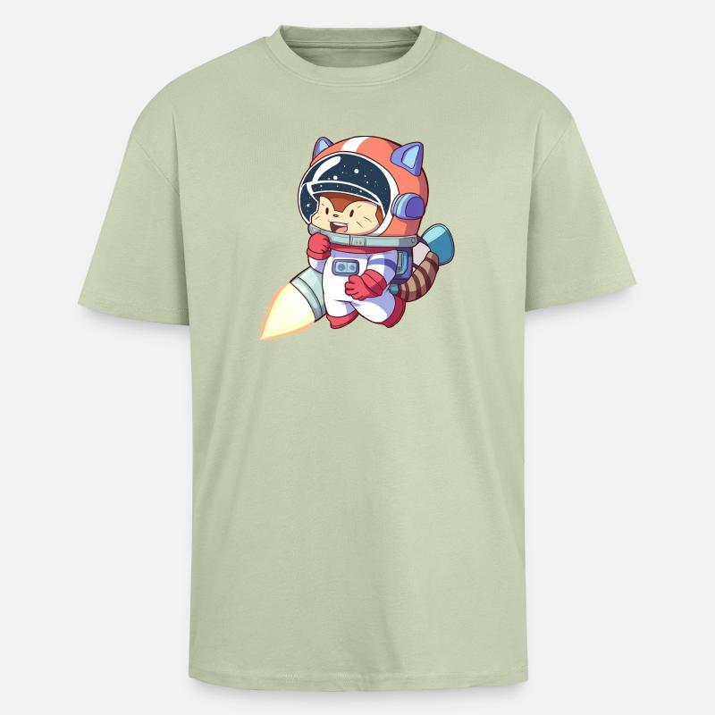 Astronaute chat en combinaison spatiale - T-shirt unisexe oversize épais - vert sauge léger 