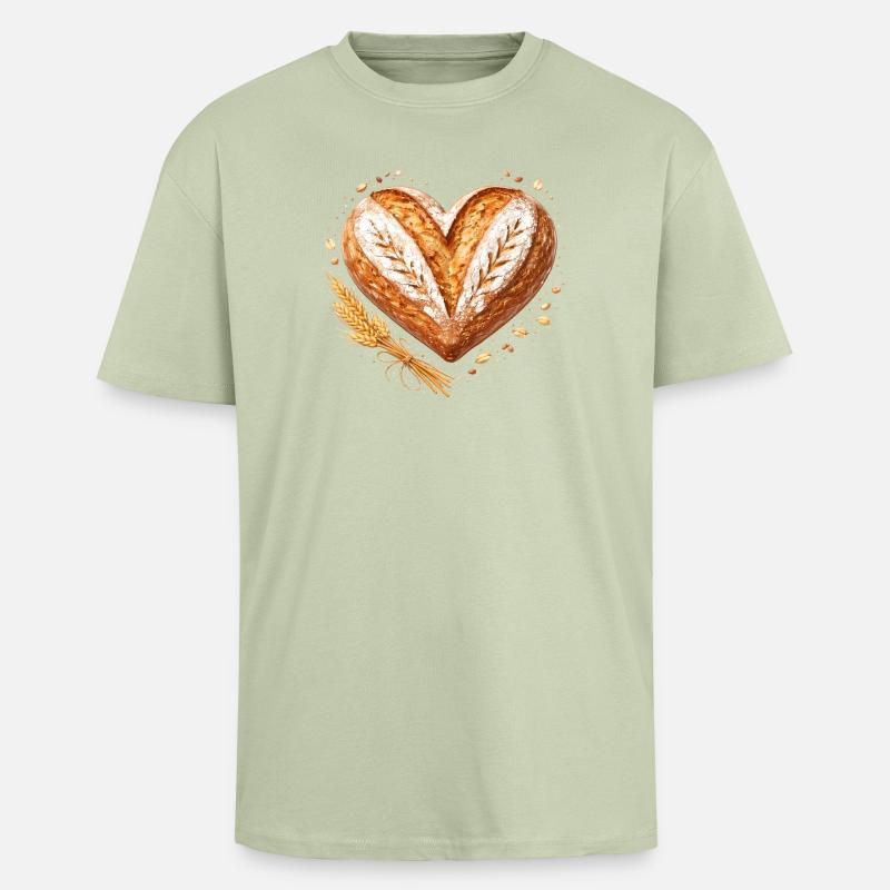 Herz Brot Backen Sauerteig Bäcker Design  - Oversized Heavyweight Unisex T-Shirt - Leichtes Salbeigrün 