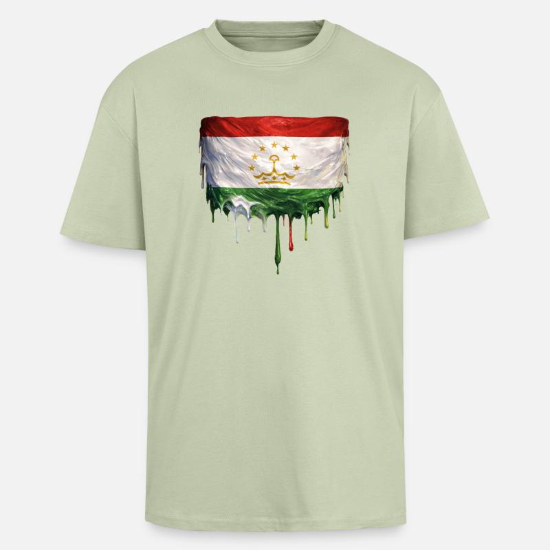 Gouttes de graffitis du drapeau tadjik - T-shirt unisexe oversize épais - vert sauge léger 
