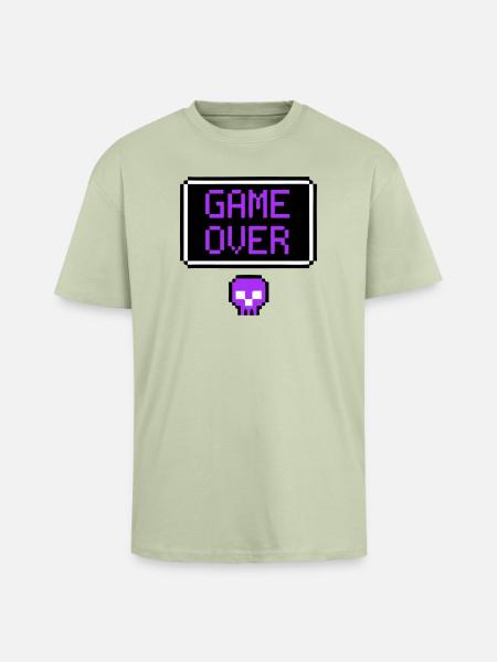 Game Over Skull Pixel Art - Unisex Oversized Heavyweight T-shirt - soft salvia 