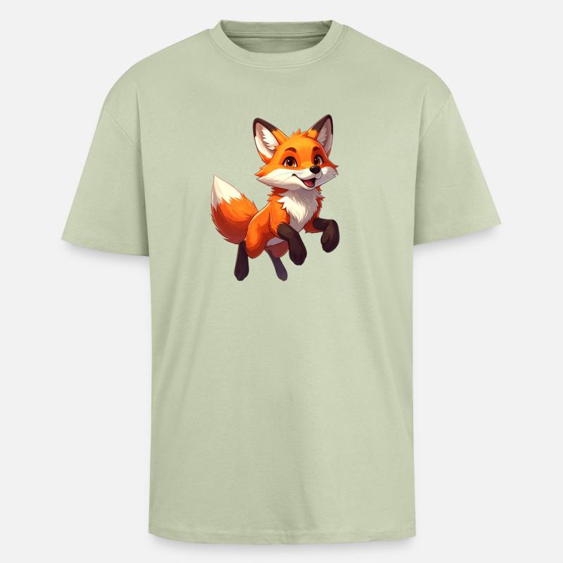 Springender Fuchs - Oversized Heavyweight Unisex T-Shirt - Leichtes Salbeigrün 