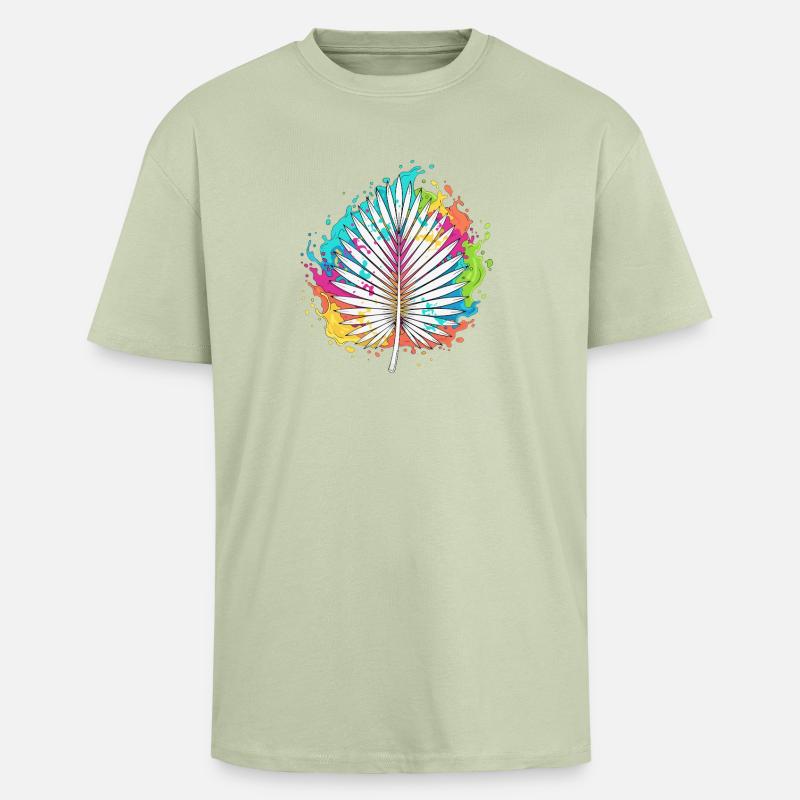 Bunte Palmenfächer Farbexplosion - Oversized Heavyweight Unisex T-Shirt - Leichtes Salbeigrün 