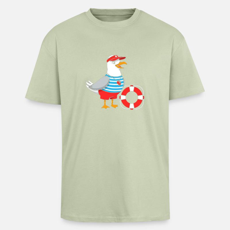 Conception de sauveteurs de mouette - T-shirt unisexe oversize épais - vert sauge léger 