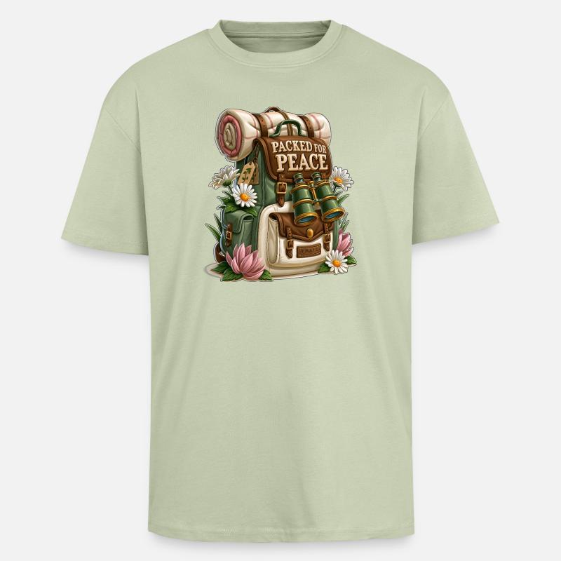 Packed for Peace Hiking Backpack - Unisex Oversized Heavyweight T-shirt - soft salvia