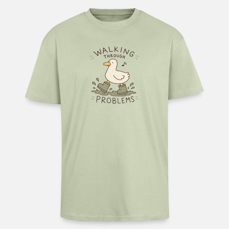 Duck Walking Through Problems - Unisex Oversized Heavyweight T-shirt - soft salvia