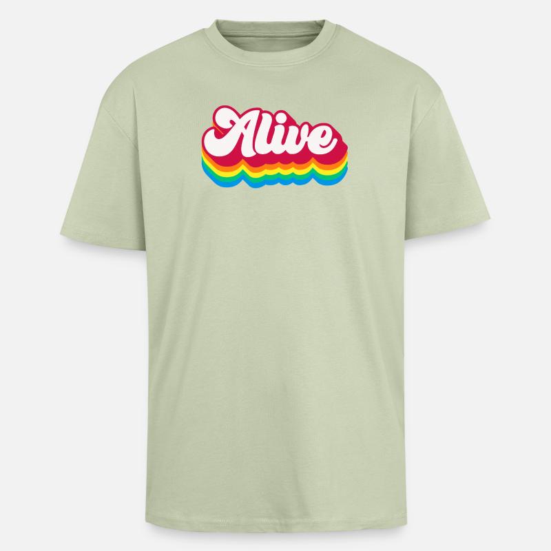 Alive - Retro Rainbow 70s - Unisex Oversized Heavyweight T-shirt - soft salvia 