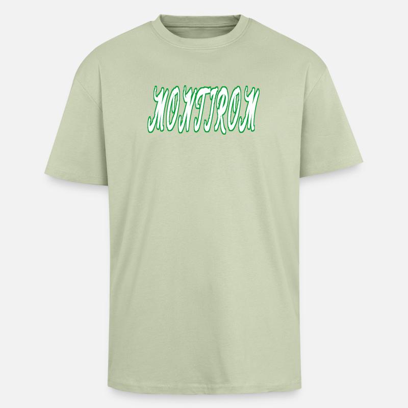 Montirom text - Oversized Heavyweight Unisex T-Shirt - Leichtes Salbeigrün 