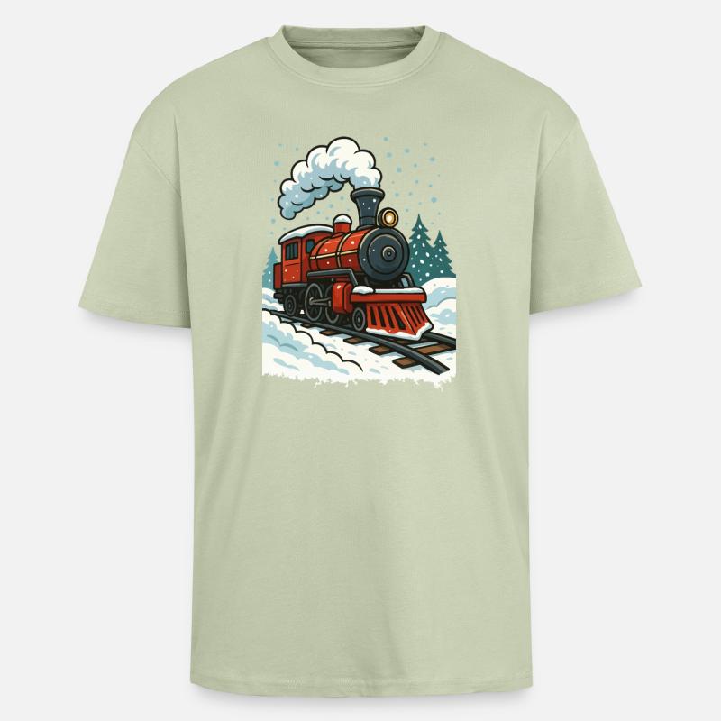Winterliche Dampflok Comic - Oversized Heavyweight Unisex T-Shirt - Leichtes Salbeigrün 