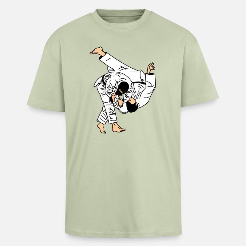 Judo-Wurf im weißen Anzug oder Kimono - Oversized Heavyweight Unisex T-Shirt - Leichtes Salbeigrün 