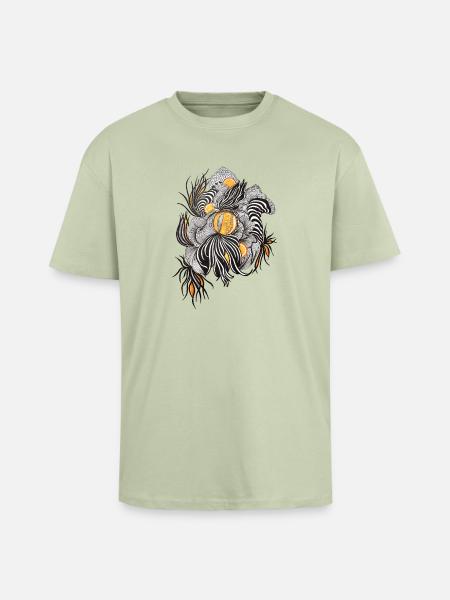 Noir Blossoms Orange Accents - Unisex Oversized Heavyweight T-shirt - soft salvia