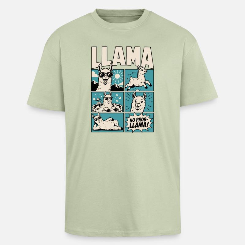 Chill Llama Comic Design - Oversized Heavyweight Unisex T-Shirt - Leichtes Salbeigrün 
