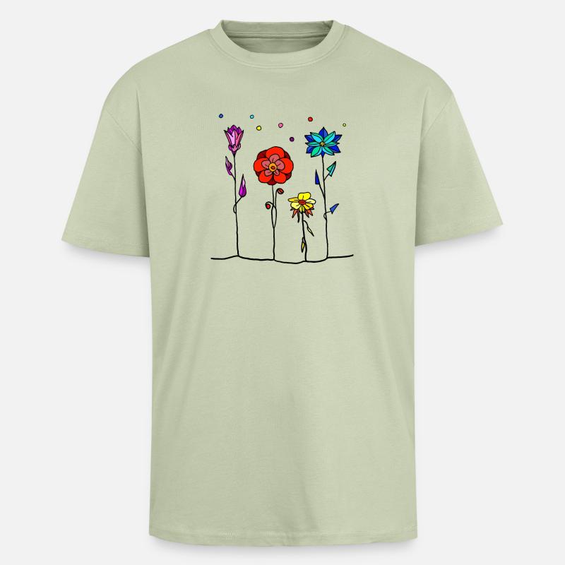 Fleurs - T-shirt unisexe oversize épais - vert sauge léger 