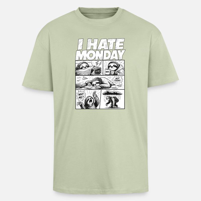 Je déteste Monday Sloth Comic - T-shirt unisexe oversize épais - vert sauge léger