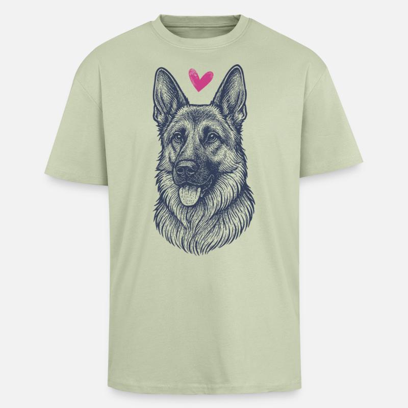 Deutscher Schäferhund – Stark, Treu & Wachsam - Oversized Heavyweight Unisex T-Shirt - Leichtes Salbeigrün