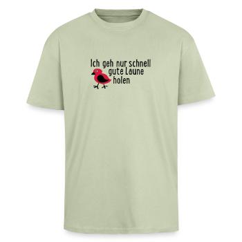 gute Laune - Oversized Heavyweight Unisex T-Shirt - Leichtes Salbeigrün  - Vorne - Alina (178cm) & Michal (187cm)