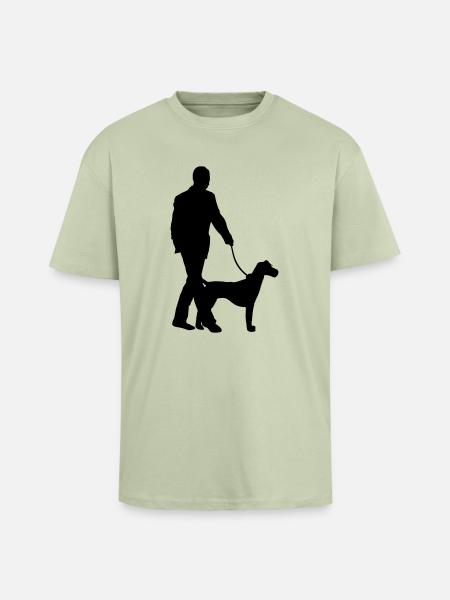 Dog And Master Silhouette - Unisex Oversized Heavyweight T-shirt - soft salvia 