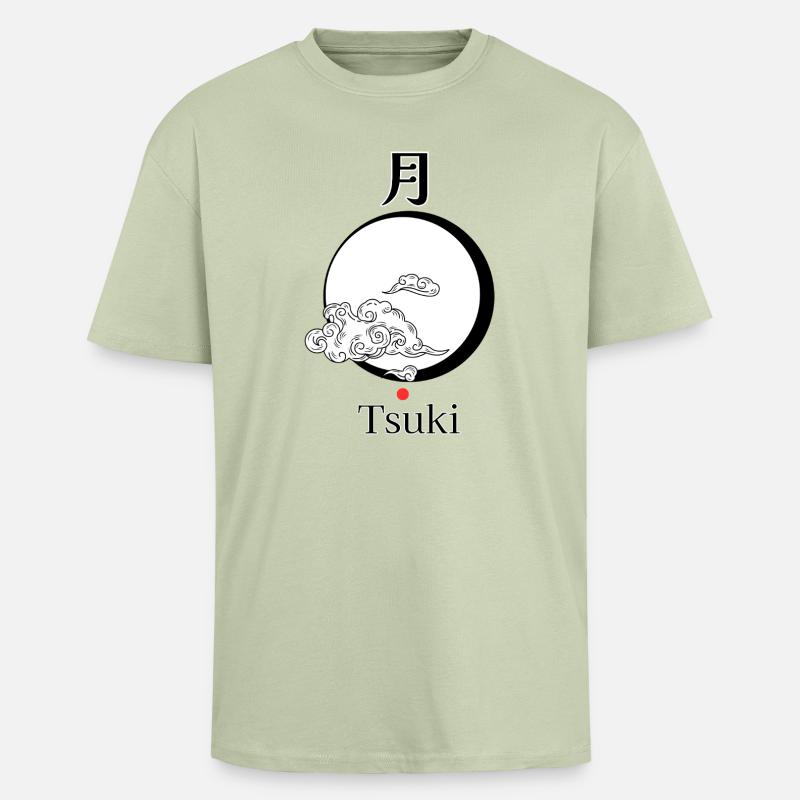 Tsuki – Japanischer Mond | Torii Apparel - Oversized Heavyweight Unisex T-Shirt - Leichtes Salbeigrün