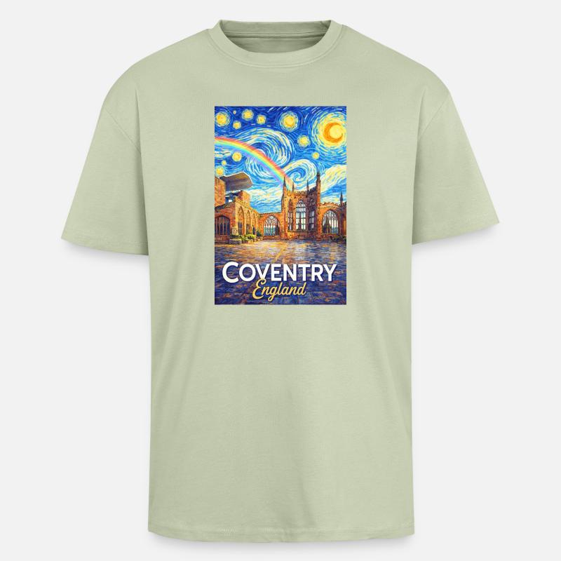 Coventry, Englands Skyline Starfall - Unisex oversized heavyweight t-shirt - lys salviegrøn