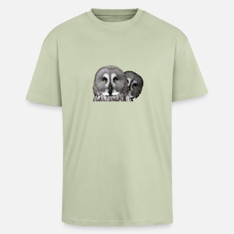 Zwei Eulenköpfe - Oversized Heavyweight Unisex T-Shirt - Leichtes Salbeigrün 