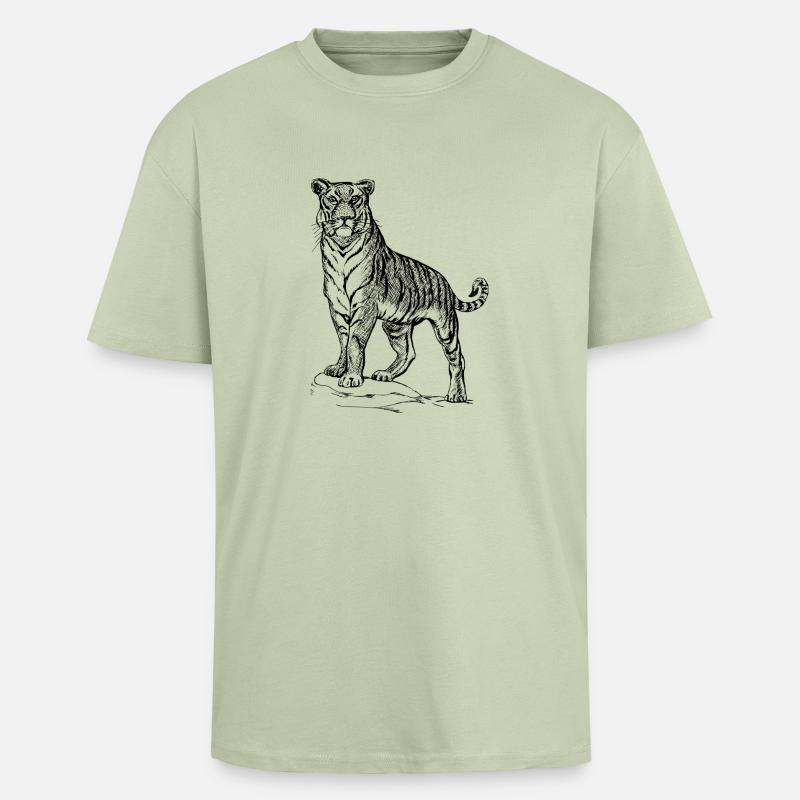 Tiger black and withe - Oversized Heavyweight Unisex T-Shirt - Leichtes Salbeigrün 