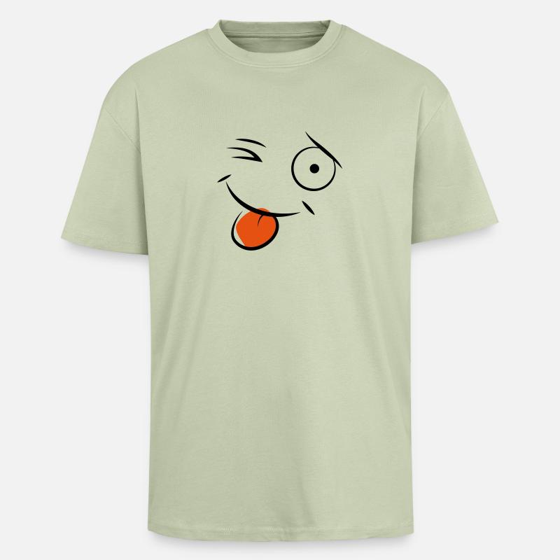 Smiley - Oversized Heavyweight Unisex T-Shirt - Leichtes Salbeigrün 