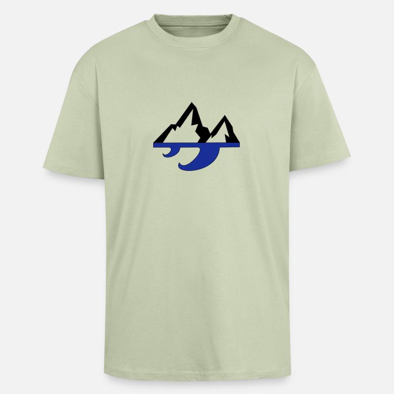 Mountain & wave - T-shirt unisexe oversize épais - vert sauge léger 