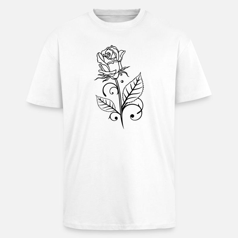 Rose mit Blättern - Oversized Heavyweight Unisex T-Shirt - Weiß