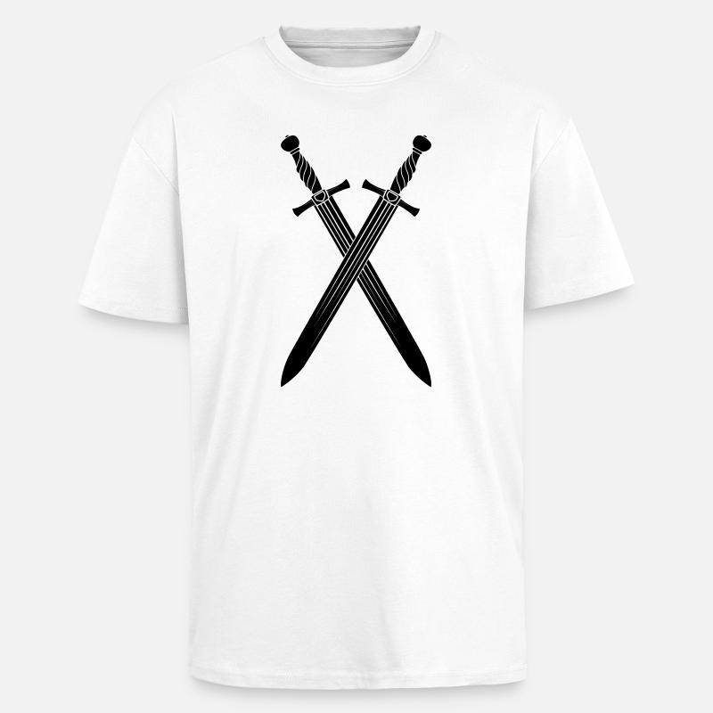 Épée deux épées croisées - T-shirt unisexe oversize épais - blanc