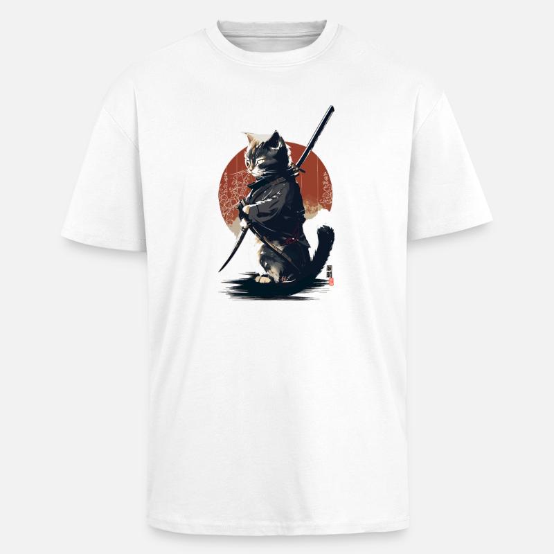 Kawaii Neko Samurai : cat samurai - Unisex Oversized Heavyweight T-shirt - white