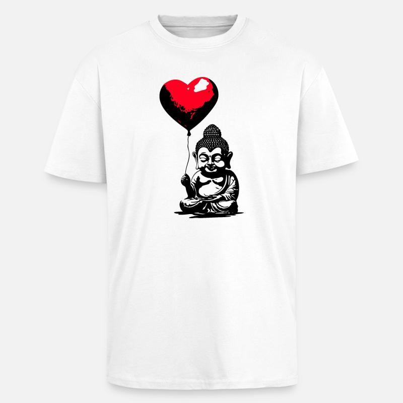 Buddha mit Herz Luftballon - Heartful Creatures - Oversized Heavyweight Unisex T-Shirt - Weiß
