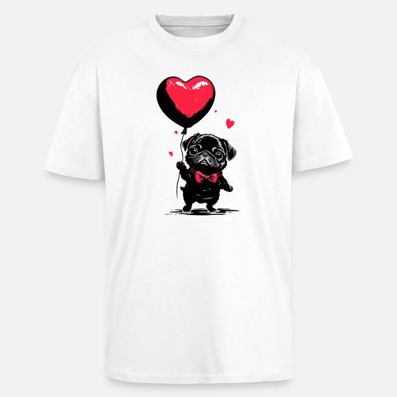 Mops mit Herz Luftballon - Heartful Creatures - Oversized Heavyweight Unisex T-Shirt - Weiß