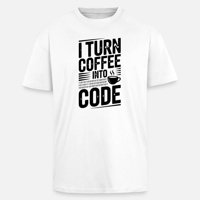 I Turn Coffee Into Code - Unisex Oversized Heavyweight T-shirt - white