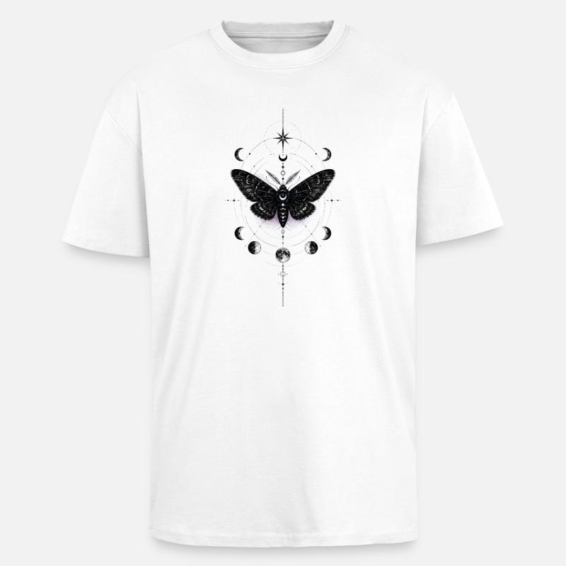 Moonlit Moth in Celestial Ring - Unisex Oversized Heavyweight T-shirt - white