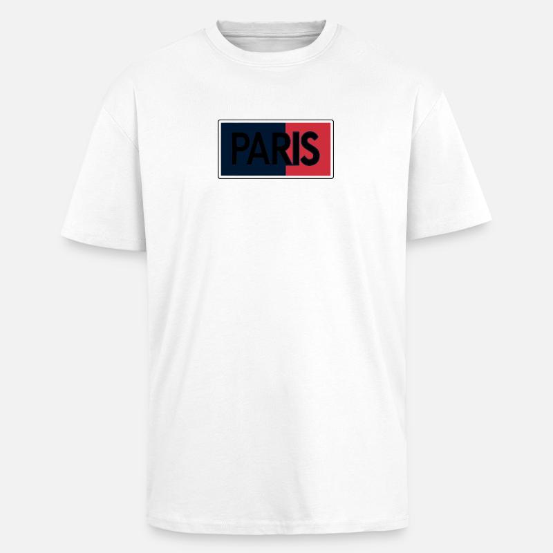 Paris Flag Split Typography - Unisex Oversized Heavyweight T-shirt - white