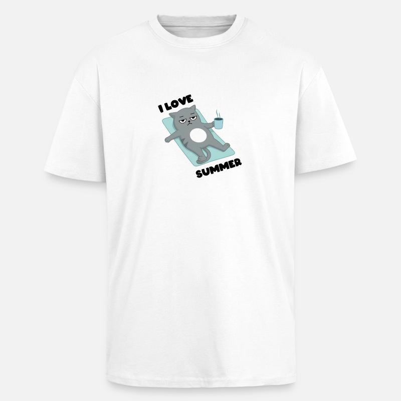 I love Summer - Cat Grumpy - Oversized Heavyweight Unisex T-Shirt - Weiß